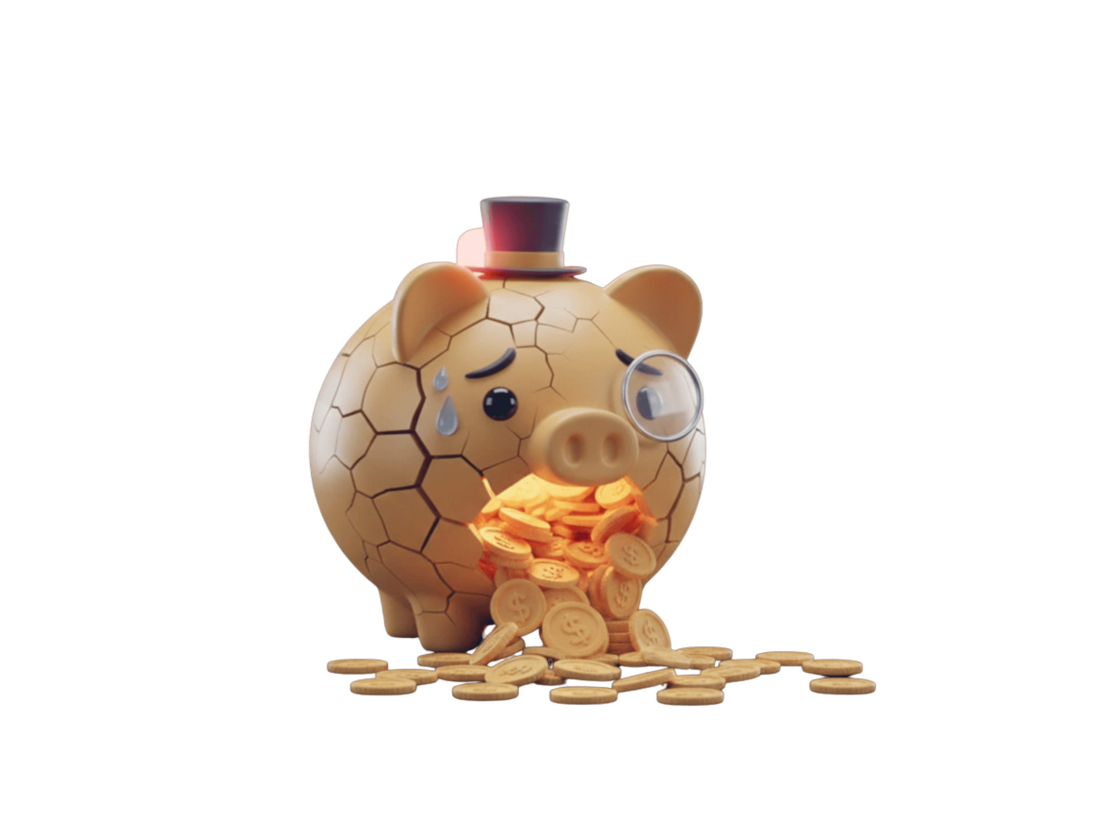 깨진 돼지 저금통에서 동전이 쏟아지는 일러스트